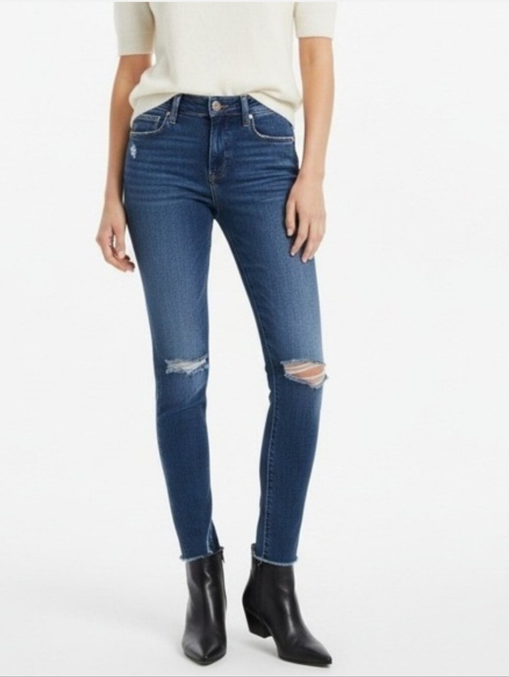 Paige Verdugo Ankle Distressed Ripped Skinny Classic Dark Wash Denim Jeans 30